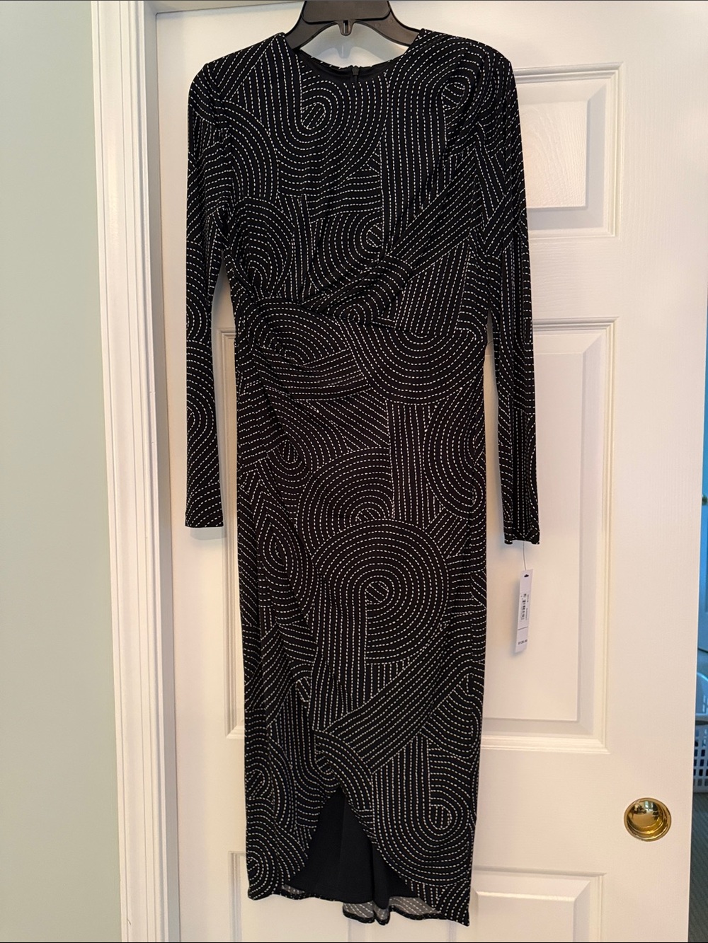 Black and white Dot Long Sleeve Cocktail Dress